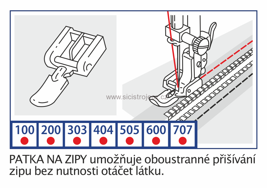 Zipová patka - univerzální patka pro domácí šicí stroje