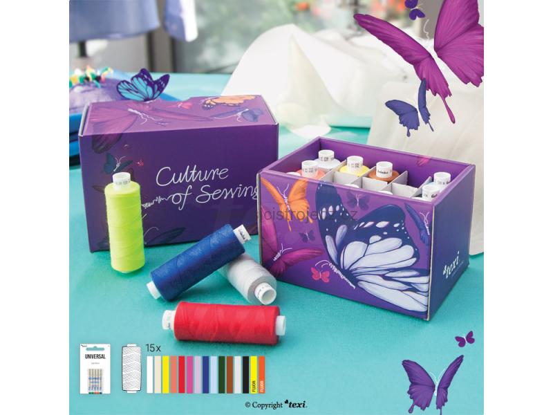 Krabička 15 barev nití a jehly TEXI BOX 15